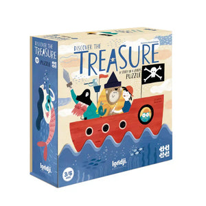 Front view of the Puzzle-Discover The Treasure-4 Layers-40 Piece in its box.
