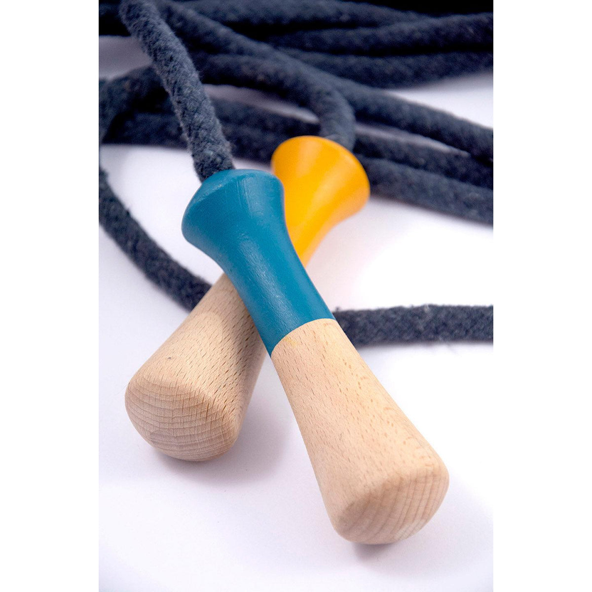 Front view of blue and gold handle Playground Jump Rope.