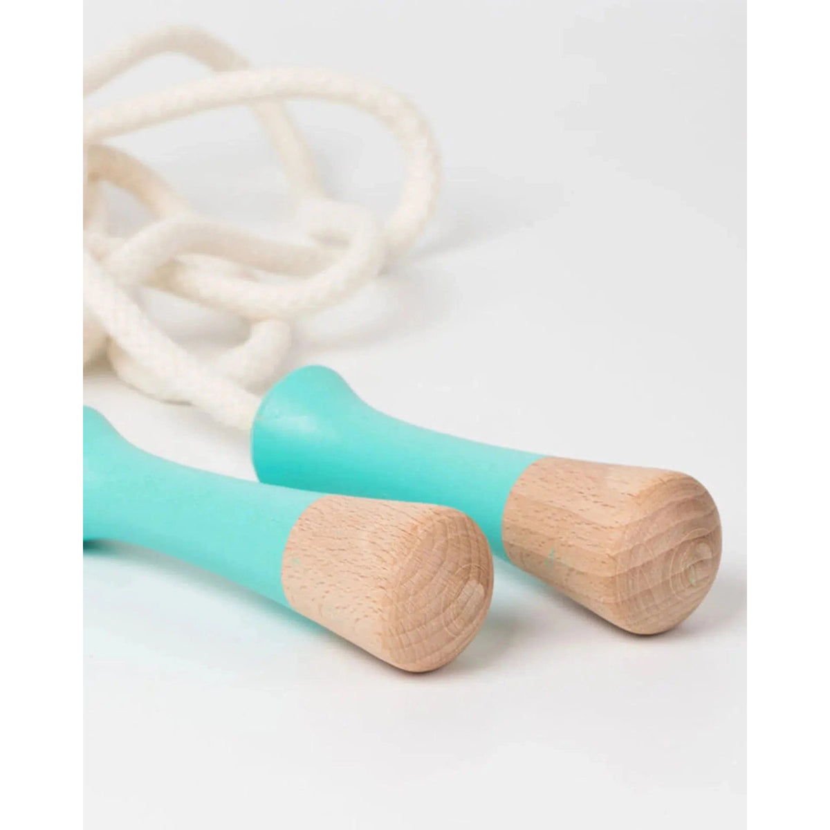 Front view of mint Wooden Jump Rope.