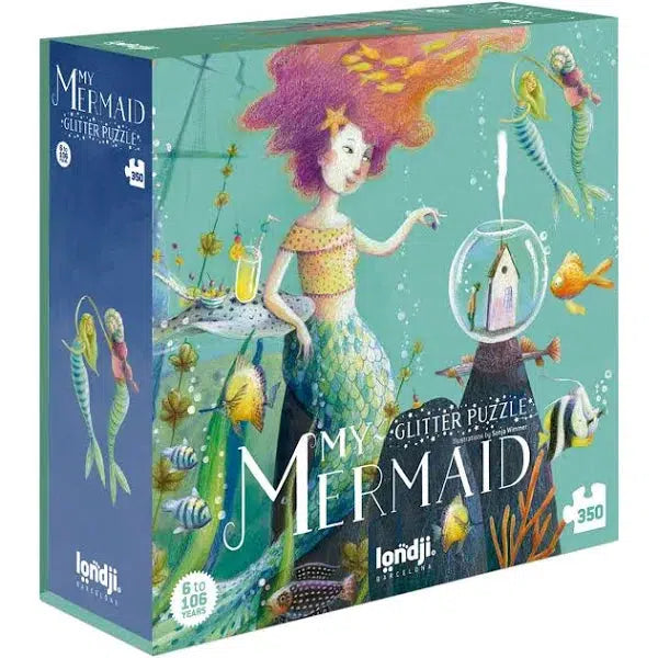 Front view of the Puzzle-My Mermaid Glitter-350 Pieces in its box.