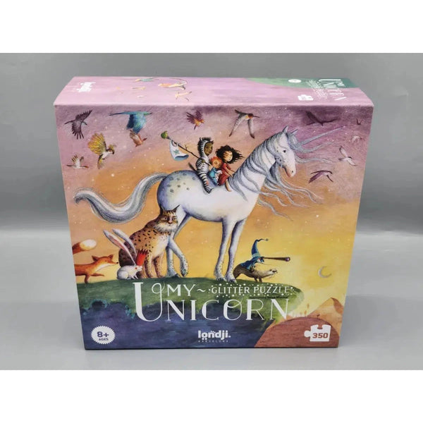Front view of the Puzzle-My Unicorn Glitter-350 Piece in its box.