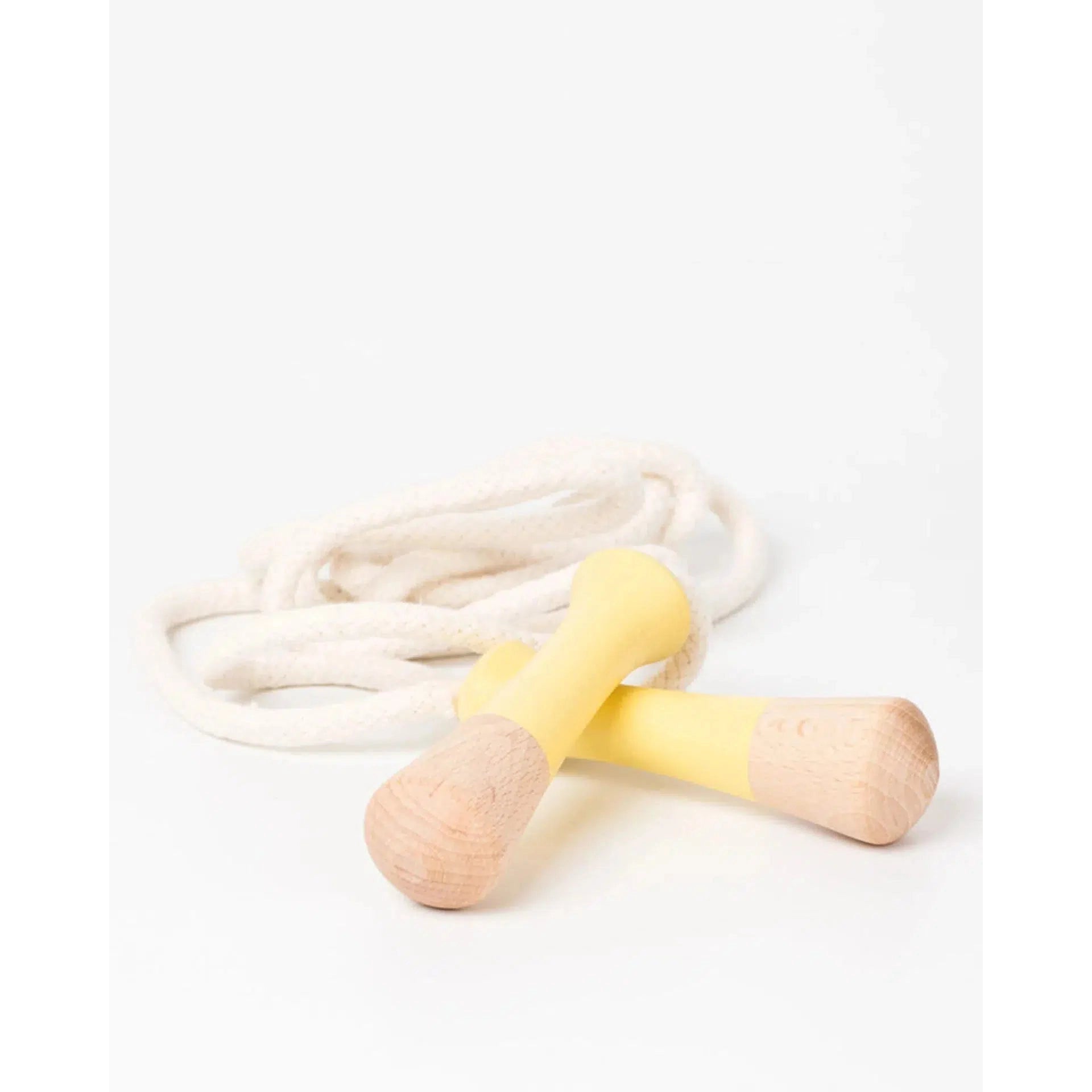Front view of yellow Wooden Jump Rope.