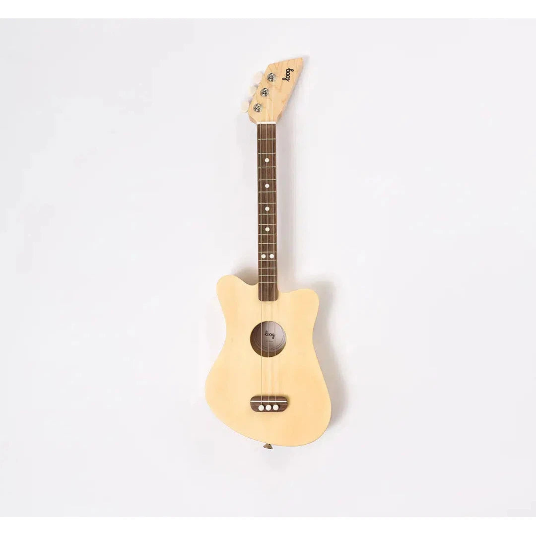 Front view of the natural acoustic guitar against a white background.