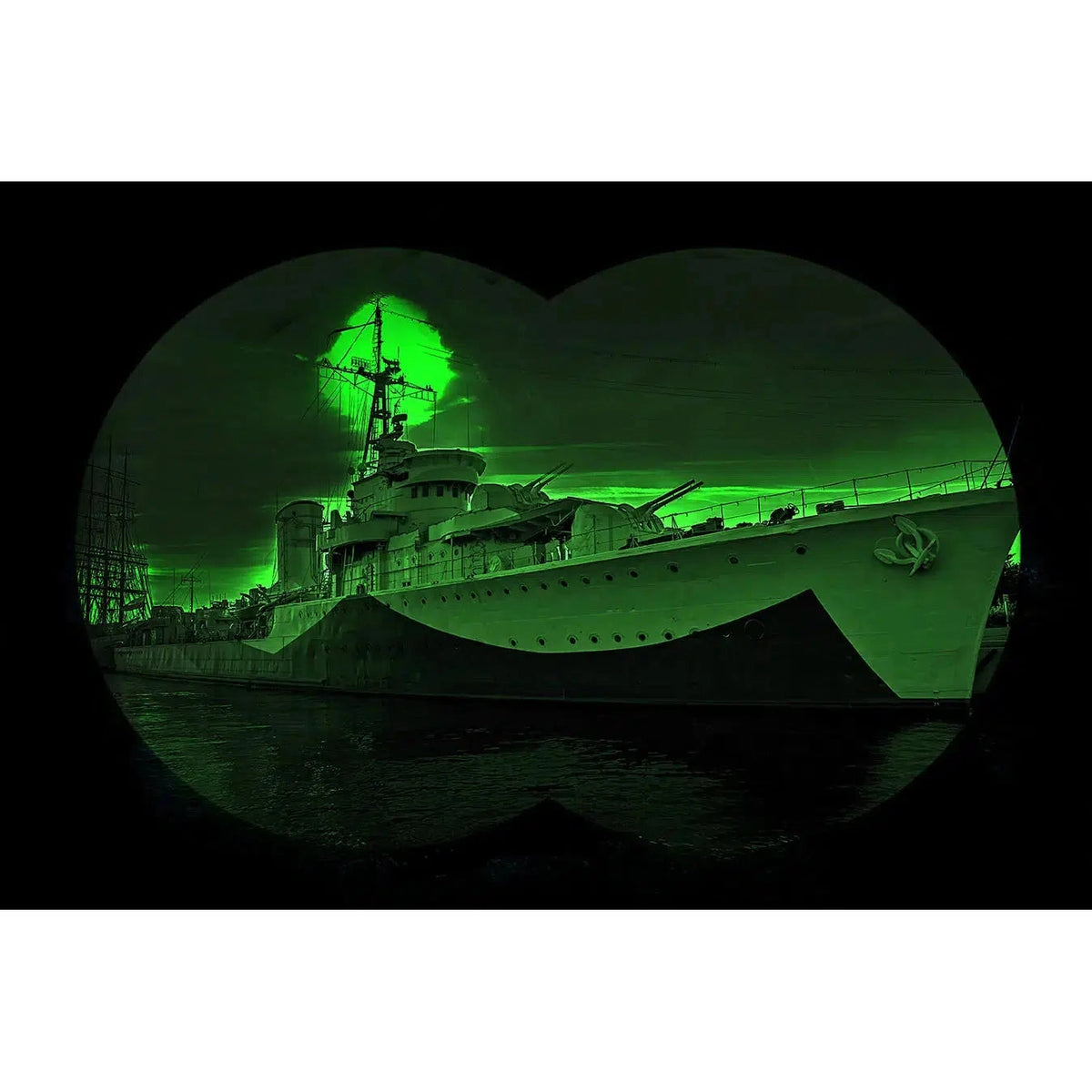 Front view of a ship in the infrared mode.