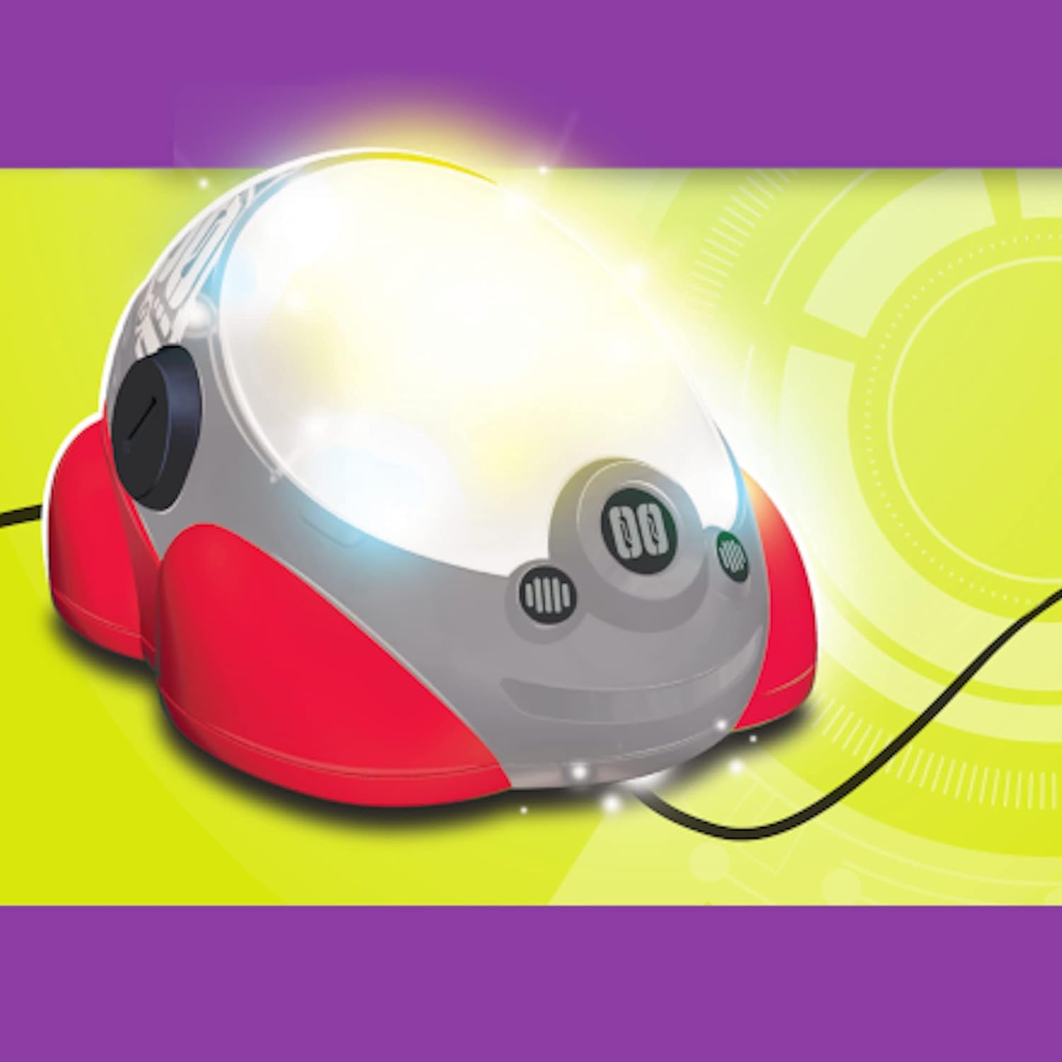 Front view of The Coding Bot - STEM Educational Coding Toy Robot For Kids box and contents shown laid out.