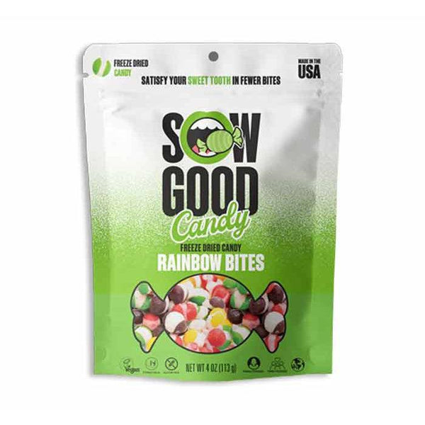 Front view of a bag of rainbow bites against a white background.