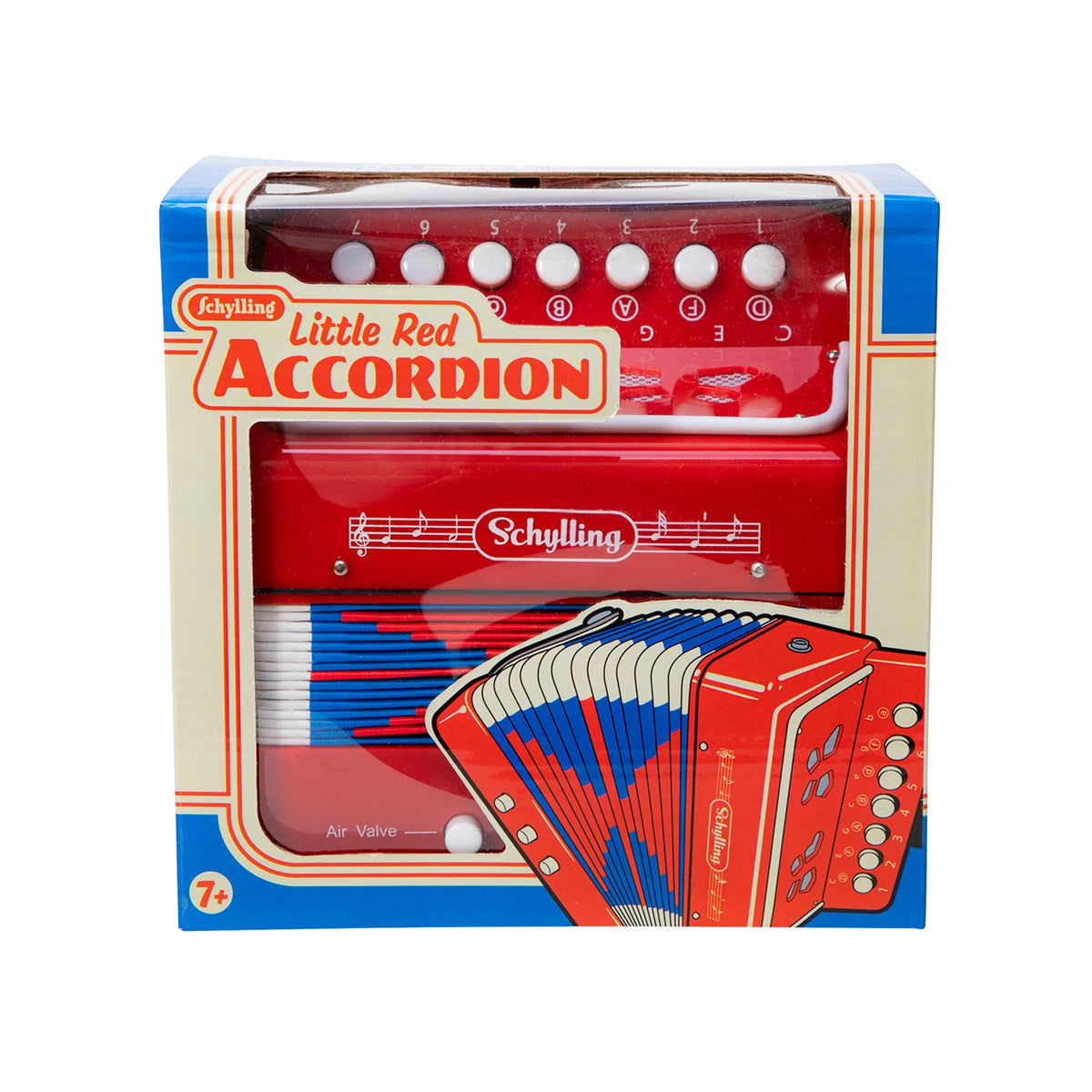 Front view of the accordion in its box.