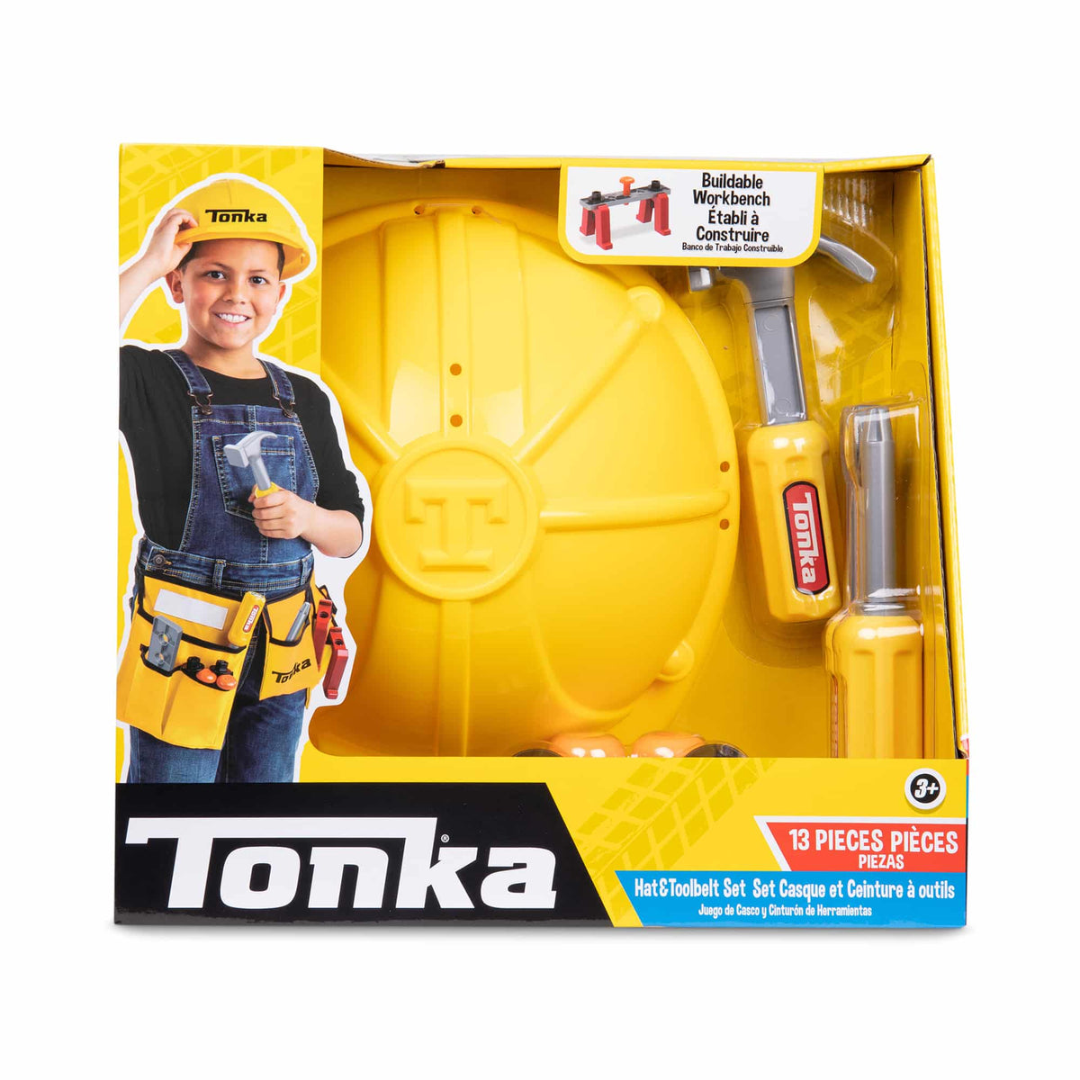 Front view of the Tonka Tough Tool Belt &amp; Hat Set in its packaging.