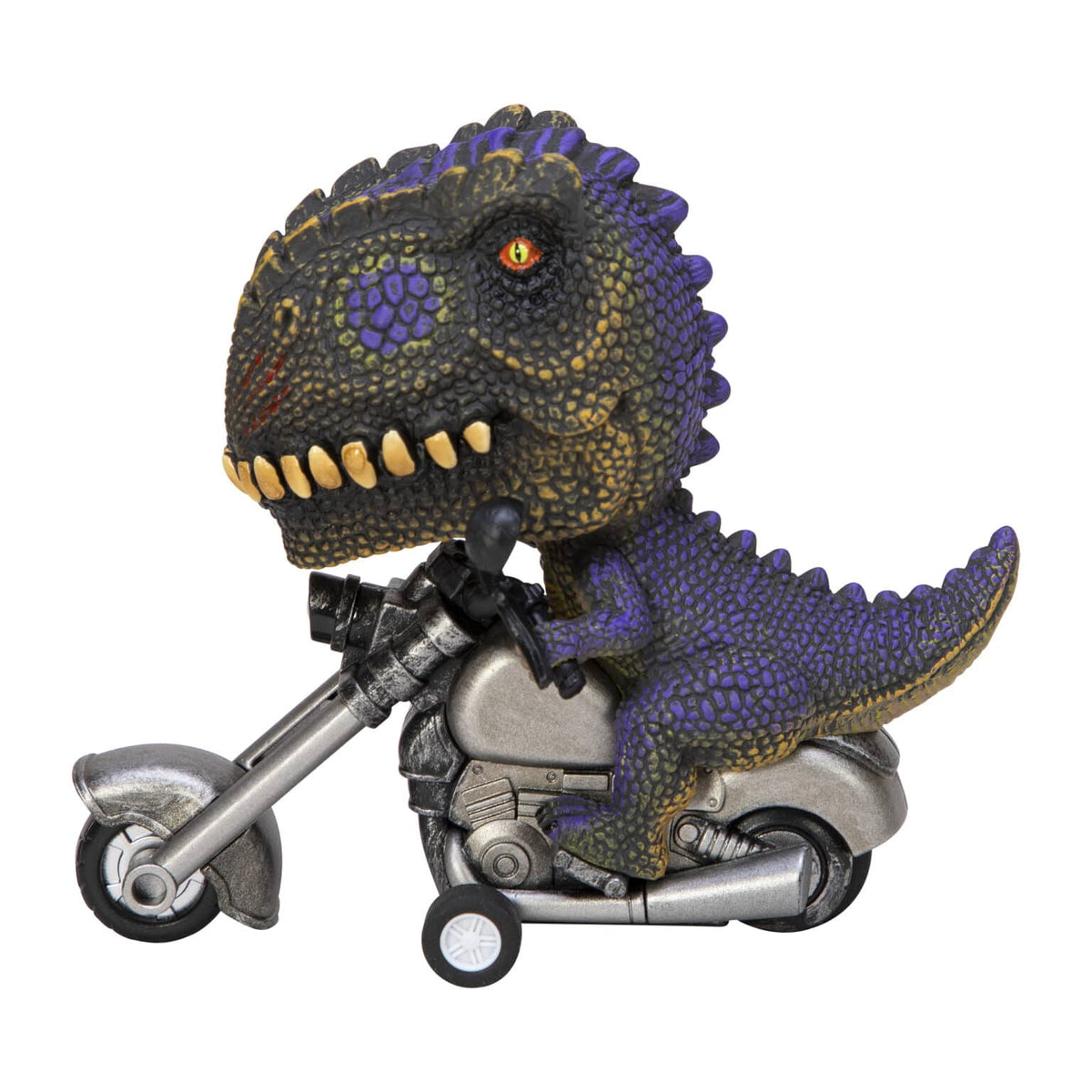 Left side view of the purple T-Rex Riders.