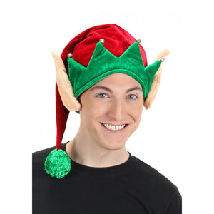 Front view of a young man wearing the Soft Elf Hat With Ears.