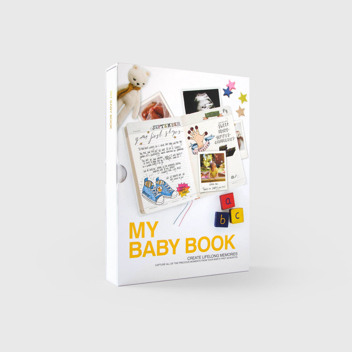 Front view of My Baby Book in its packaging.
