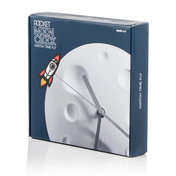Front view of Rocket Moon Clock in its box.