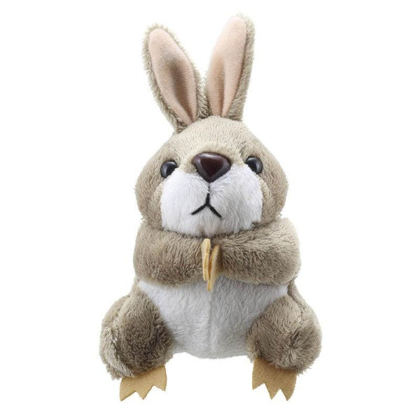 Front view of the Gray Rabbit finger puppet against a white background.