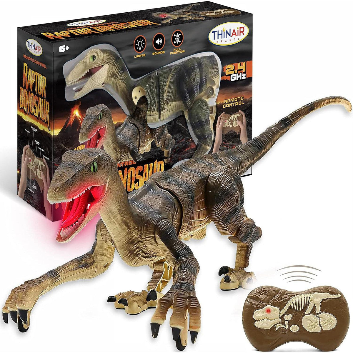 RC Dinosaur - Raptor with Sound &amp; Light-Pretend Play-Yellow Springs Toy Company