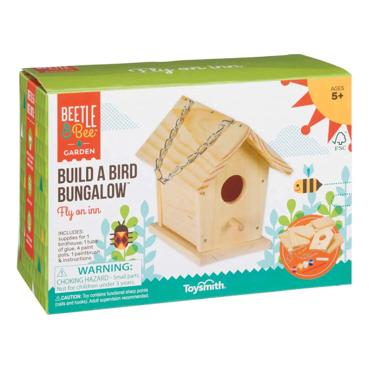 Front view of the Build A Bird Bungalow - Backyard Birdhouse Kit in its box.