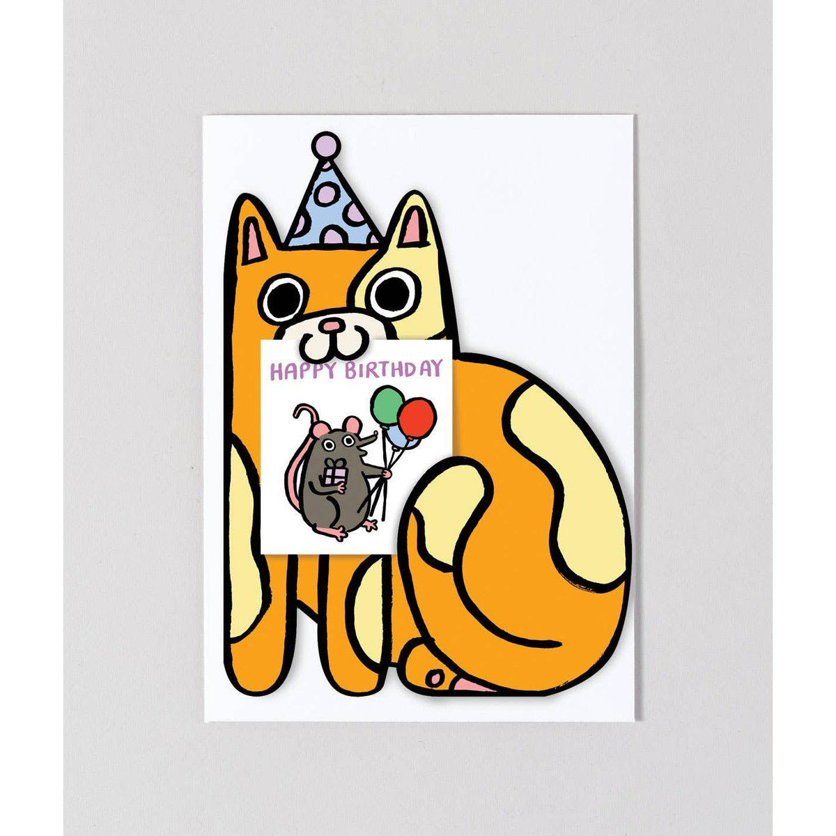 &#39;Cat with Mini Card&#39; Kid&#39;s Greetings Card-Stationery-Wrap-Yellow Springs Toy Company