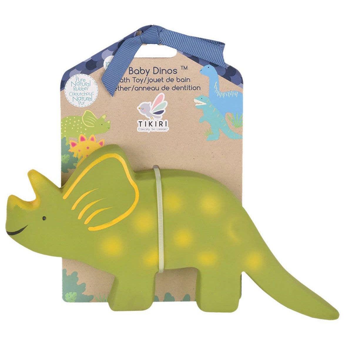 Front view of the Natural Organic Rubber - Trice the Baby Triceratops in its packaging.