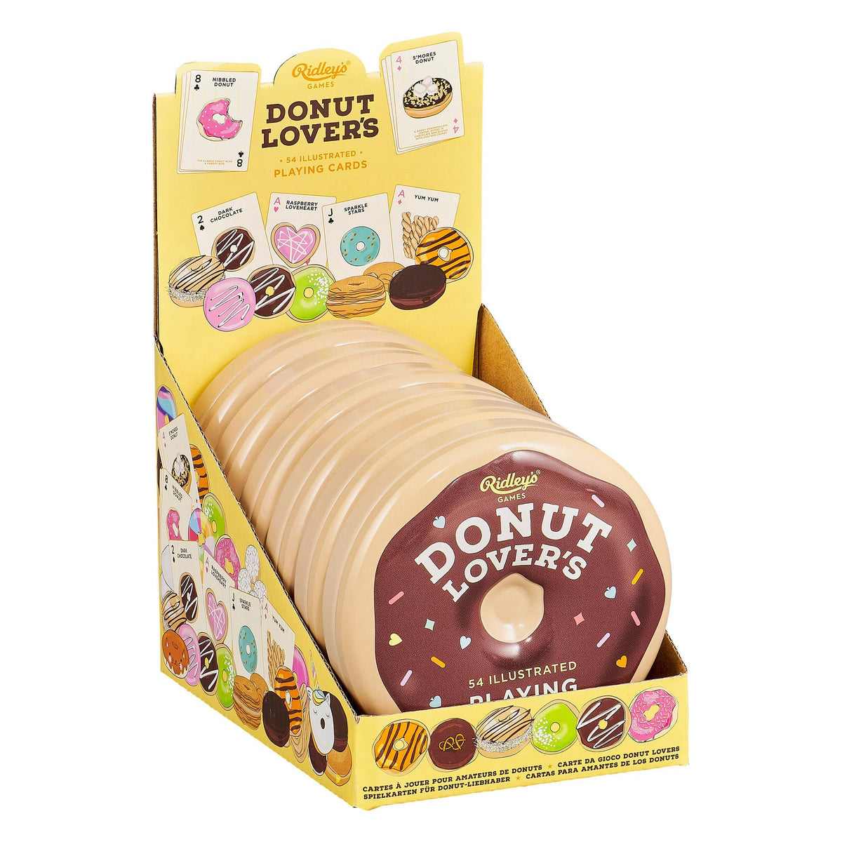 Front view of the Donut Lover&#39;s Playing Cards in the case.