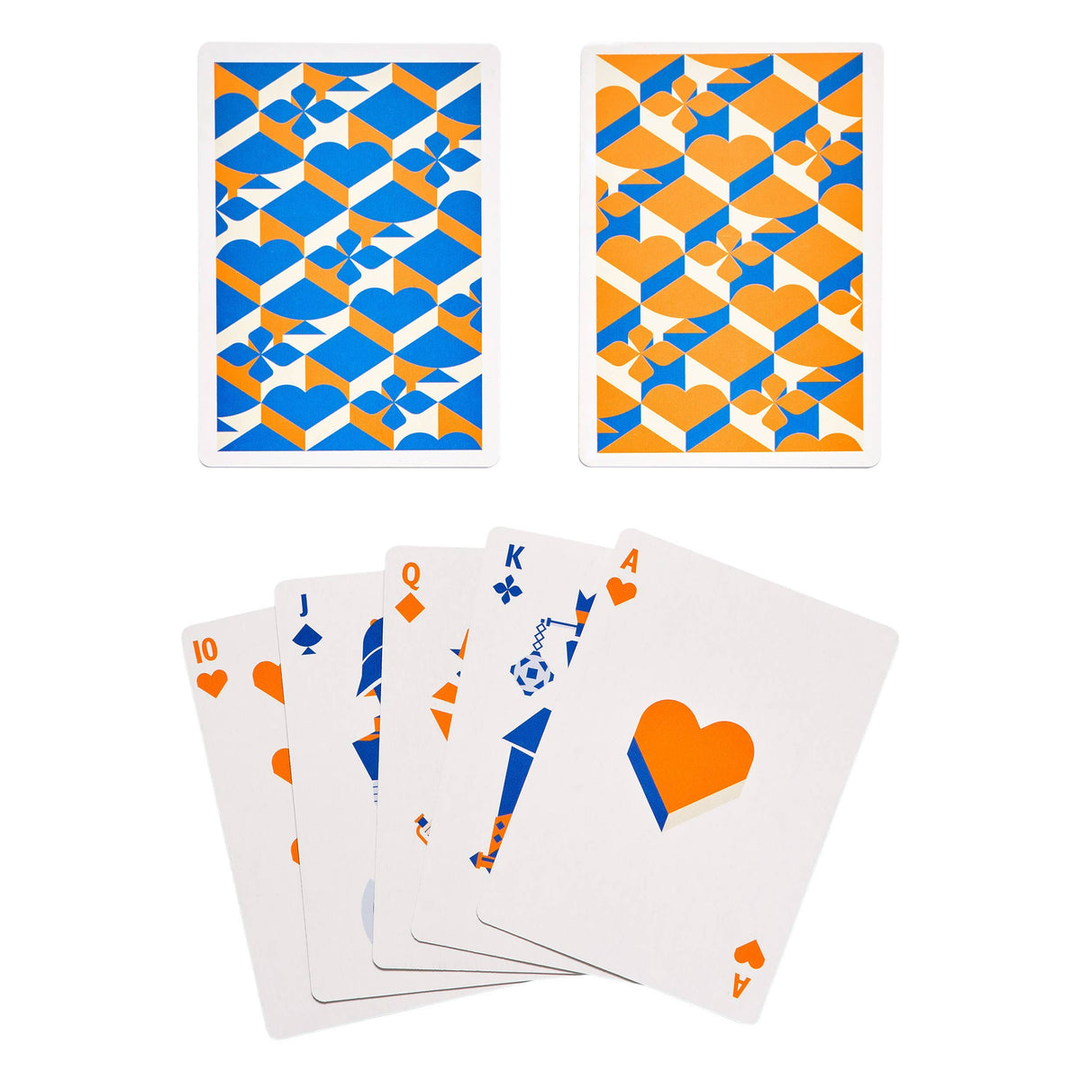 Multiple cards from the Playing Card set laid out against a white background, showing the front and back of the cards.