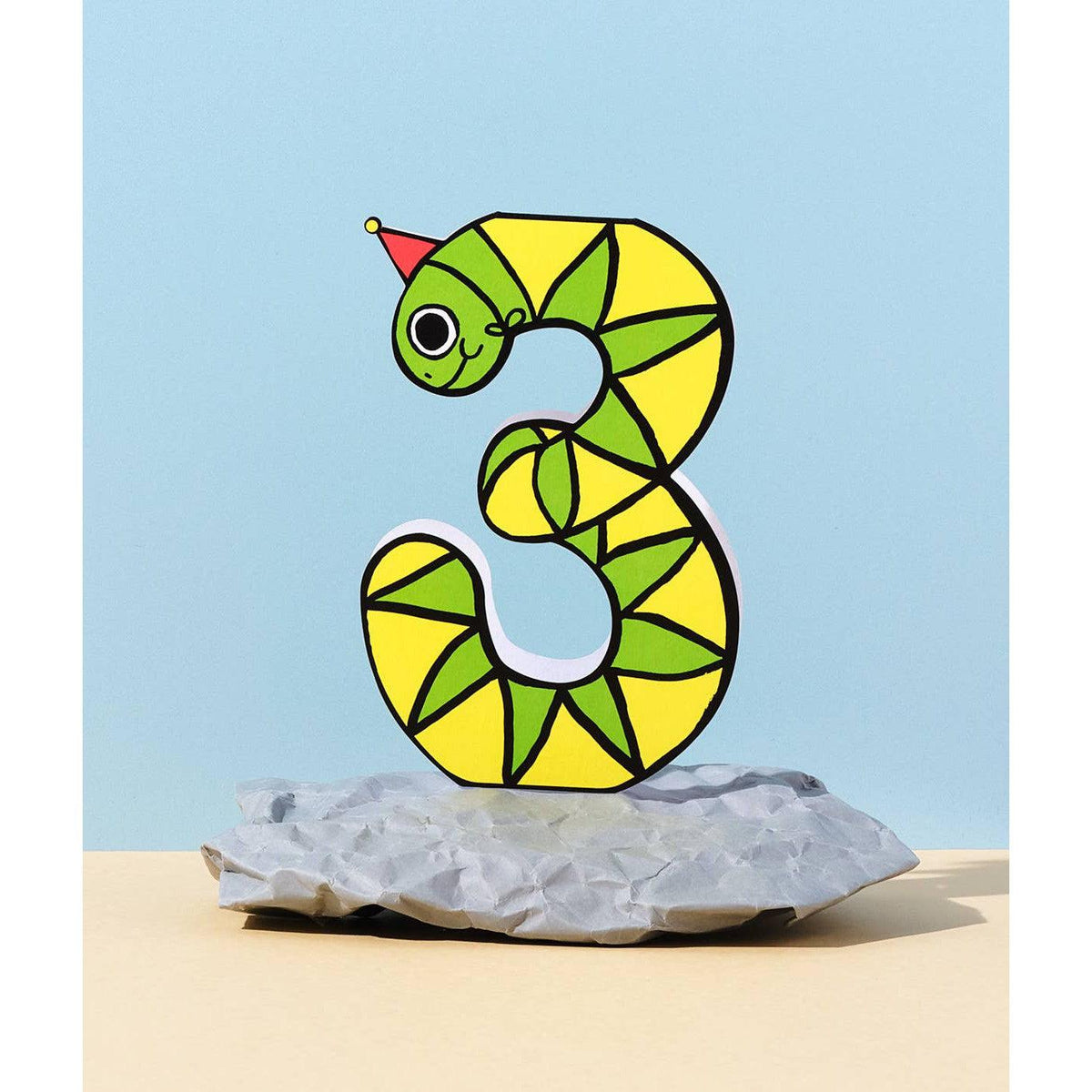 &#39;Snake 3rd Birthday&#39; Kid&#39;s Birthday Number Card-Stationery-Wrap-Yellow Springs Toy Company