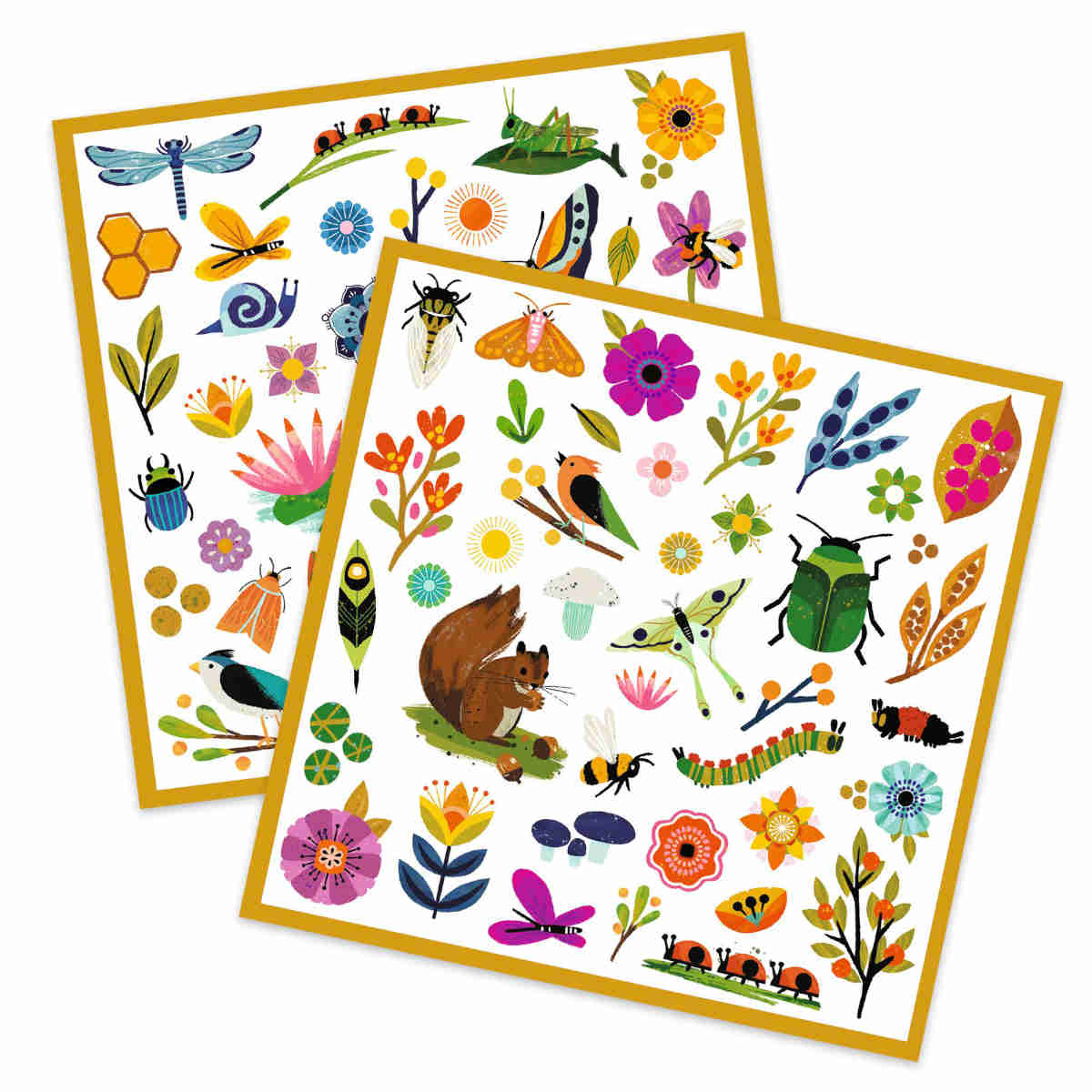 Front view of 2 sticker sheets overlapping each other against a white background.