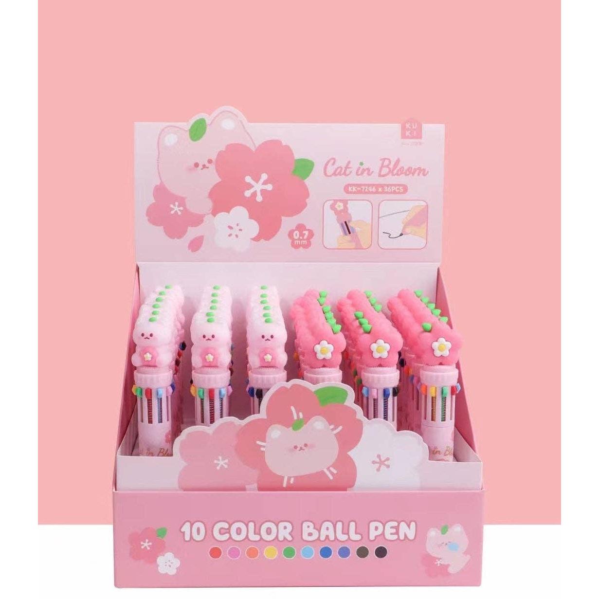 10-Color Retractable Ballpoint Pen - Sakura Cat-Stationery-BCMini-Yellow Springs Toy Company