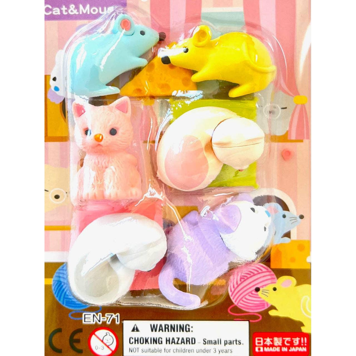 Iwako Cat &amp; Mouse Eraser Card-BCmini-Yellow Springs Toy Company