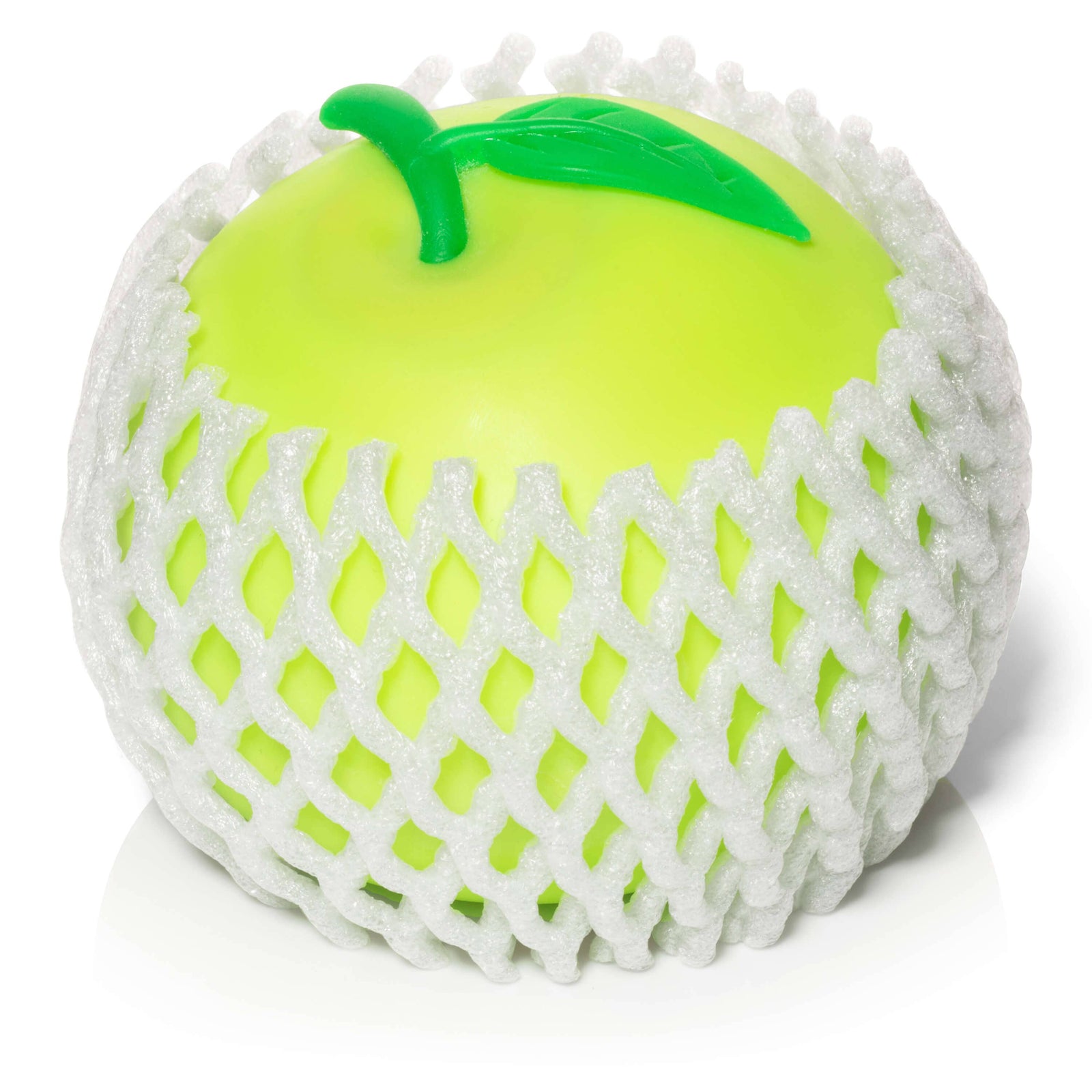 hand squeezing the green apple stress toy