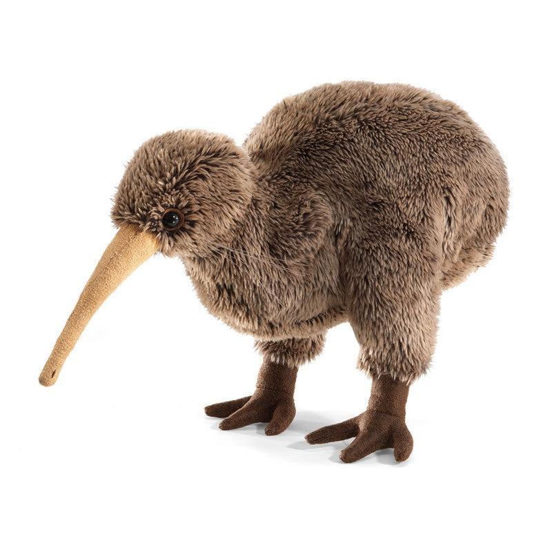 Plush toy kiwi bird on a white background
