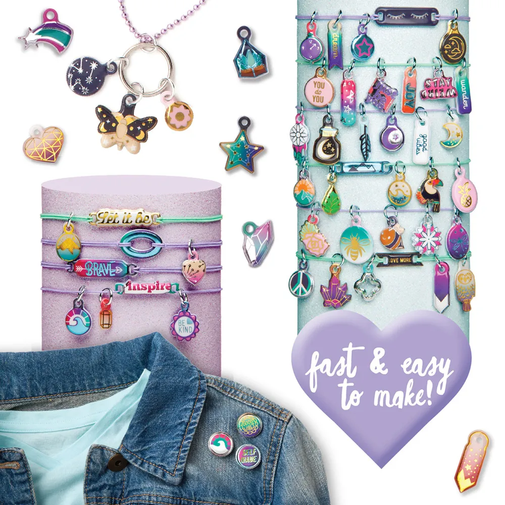 Fast and easy to make, with lots of finished charms and a denim jacket with pins.