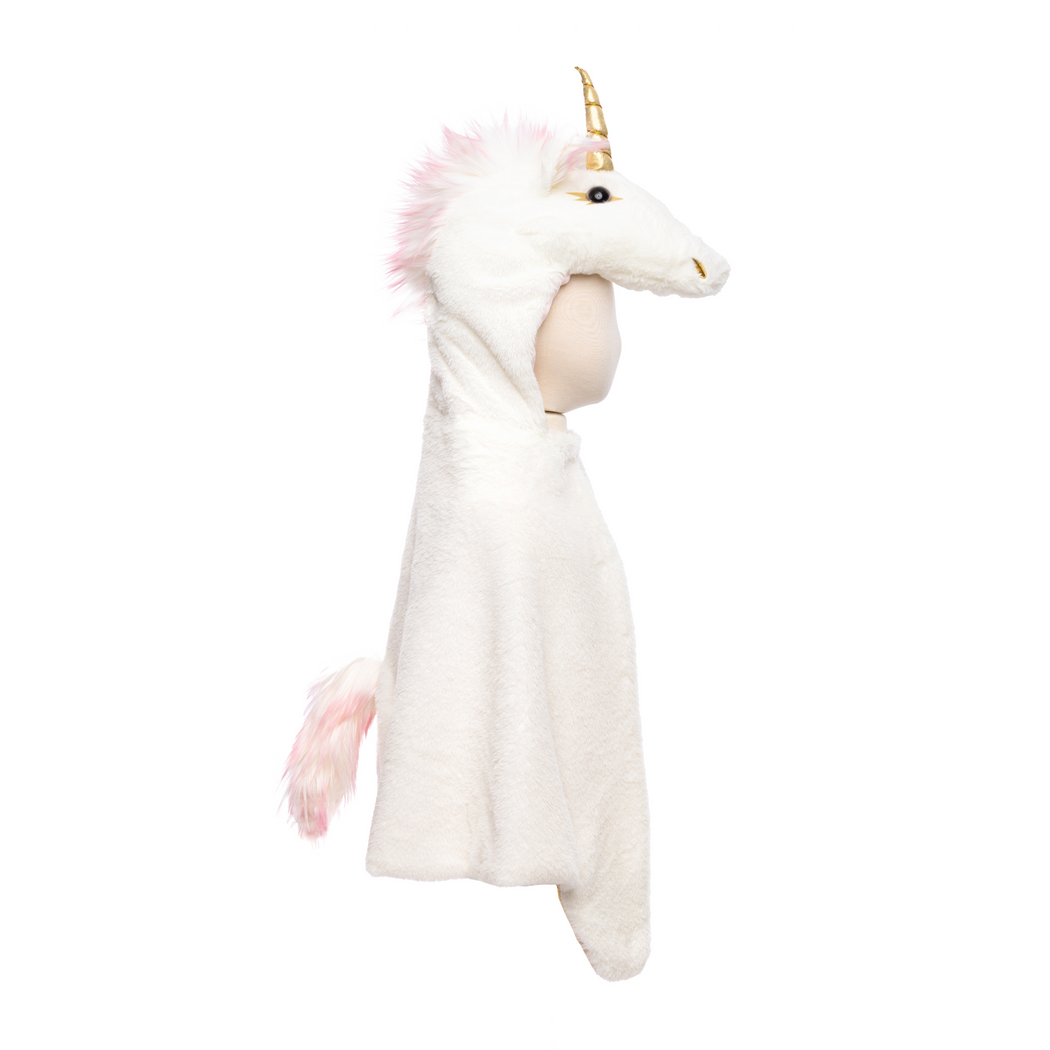 Side view of unicorn cape on a dress form