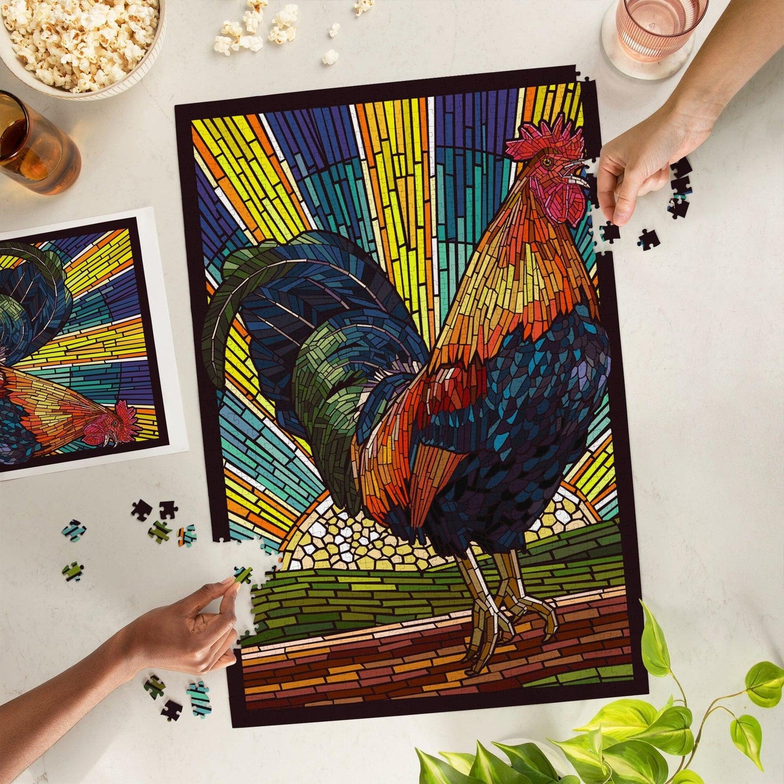 Rooster, Paper Mosaic Jigsaw - 1000 pieces-Puzzles-Lantern Press-Yellow Springs Toy Company