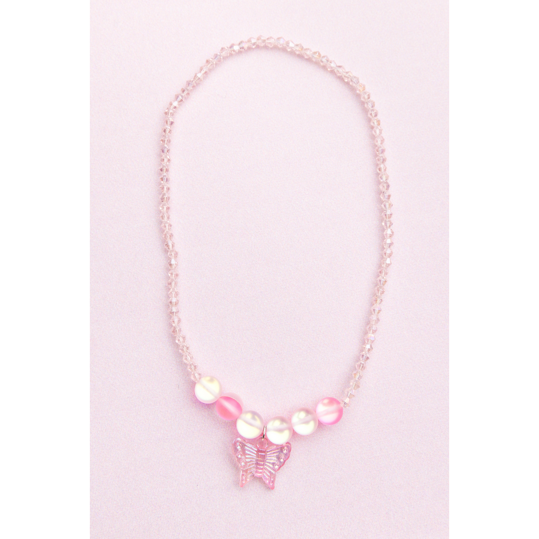 Holo Pink Crystal Necklace on a pink background