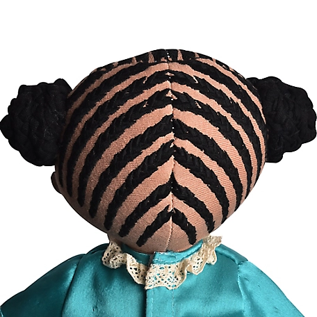 Rear view of Kessie with Two Special Outfits - 15 inches head showing her braids.