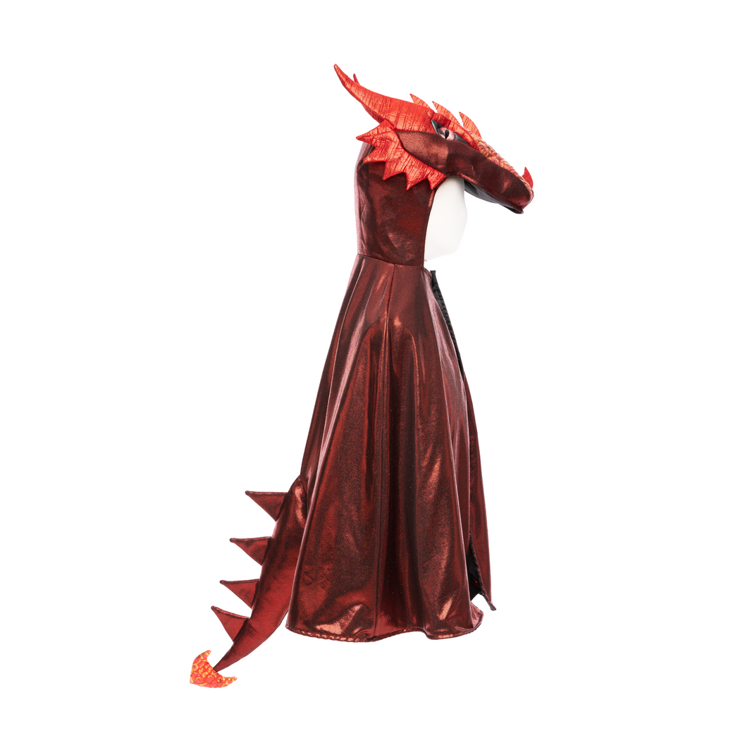 Side view of Metallic Dragon Cape on a dress form