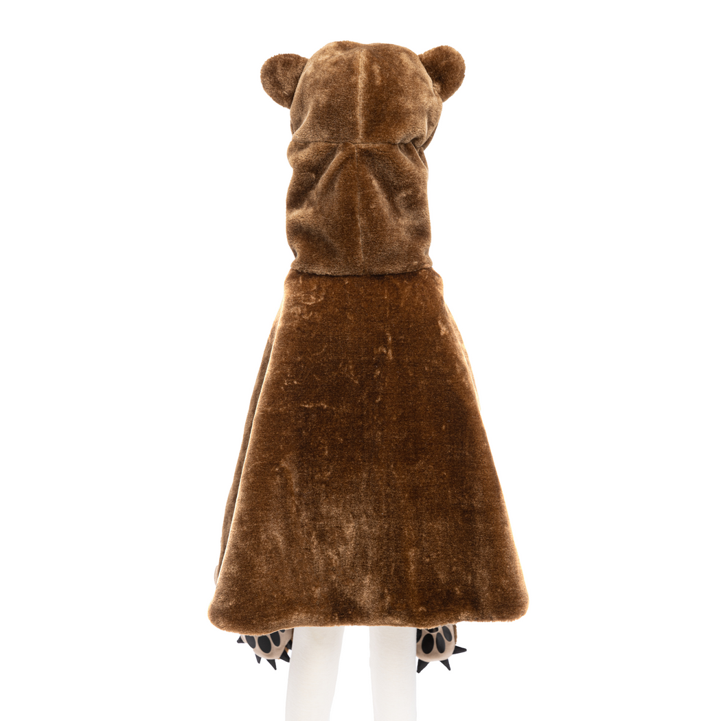 Rear view of bear cape on a dress form