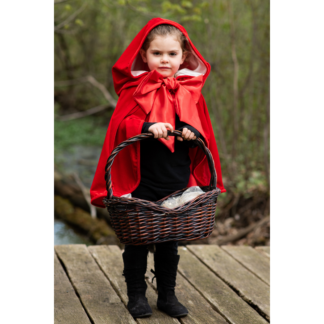 Girl in cape and hood holding a basket - front view