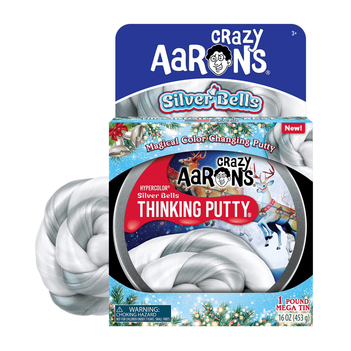 Holiday Thinking Putty - Hypercolor - MEGA - Silver Bells - 6&quot; Tin-Novelty-Crazy Aarons Putty-Yellow Springs Toy Company