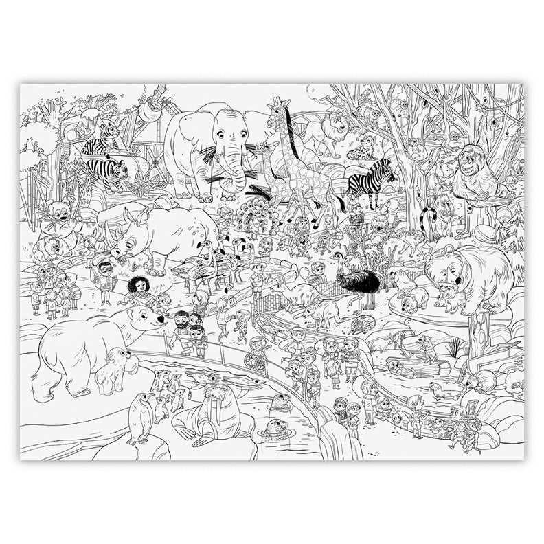 Front view of the Giant Coloring Poster Day At The Zoo in its packaging.