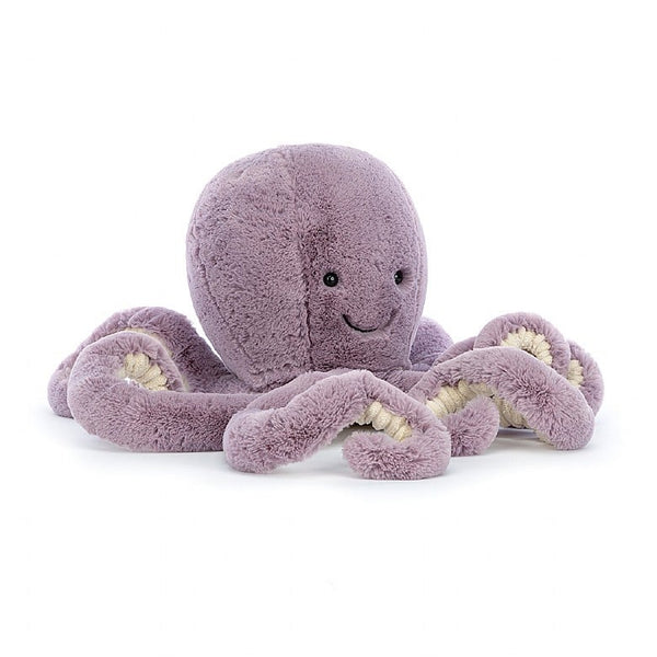 Front view of maya the octopus in front of a white background.