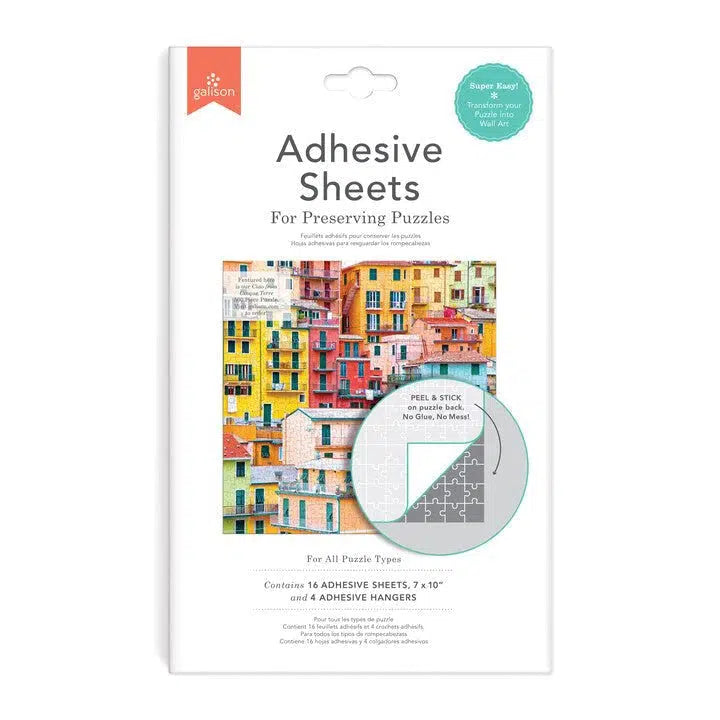 Front view of the puzzle adhesive sheets in the package.