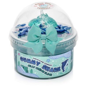 Front view of the shark slime in the container.