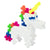 Unicorn with white body, rainbow mane, and gold horn