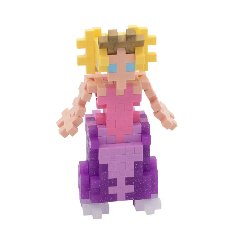 Princess toy with a pink and purple dress, with light skin and blonde hair