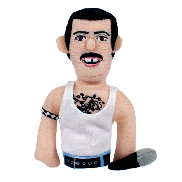 Front view of the Freddie Mercury finger puppet against a white background.