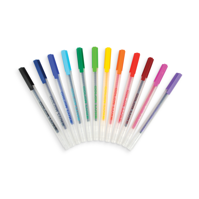 Front view of color luxe gel pens fanned out 