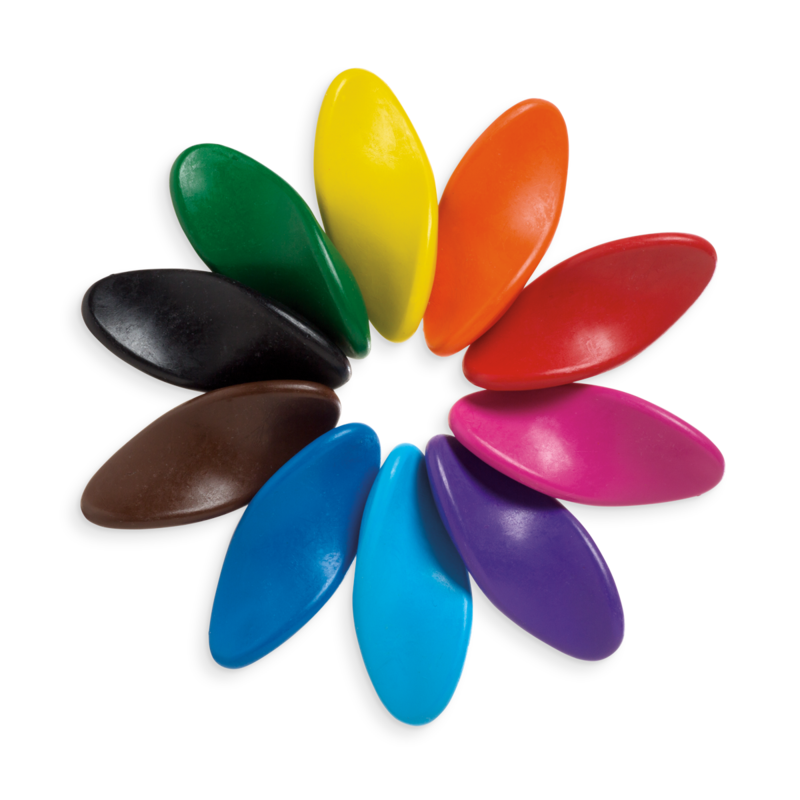 Front view of left right ergonomic crayons fanned out like a flower