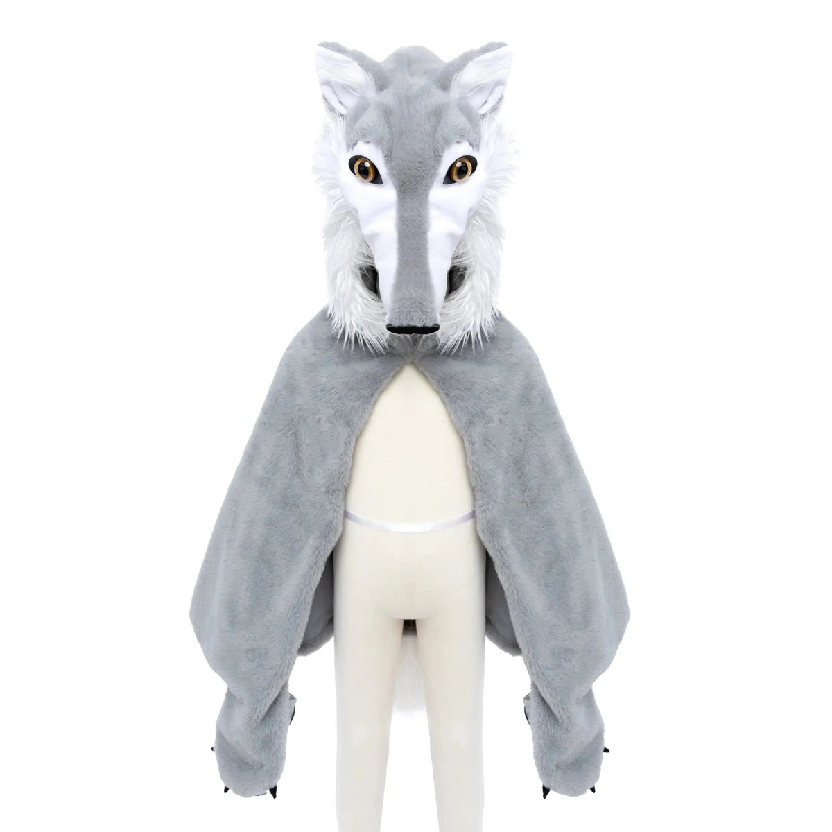 front view of wolf cape on a mannequin.