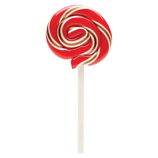 Front view of a Hammond's Candies Cherry Cola lollipop.