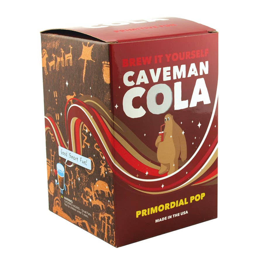 Front view of the Brew it Yourself Caveman Cola in the box.